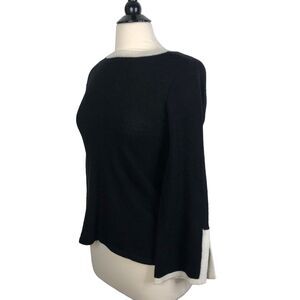 NEW Claudia Nichole 100% Cashmere Black Cream Split Sleeves Sweater Women's XS
